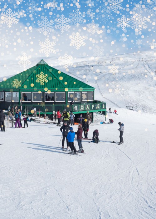 Christmas snow and stars at the Cairnwell cafe